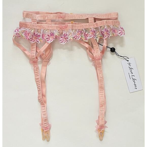 For Love & Lemons Floral Lace High Waist Garter Belt Pink Size Small NEW - Picture 1 of 11